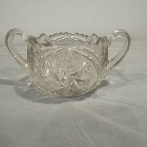 Vintage Cut Glass Sugar Bowl Double Handle Starburst Candy Dish
